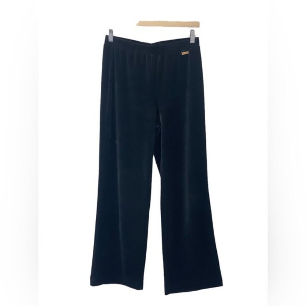St. John Sport Velour Pants Womens Small Black Wide Leg Lounge Velvet Trousers